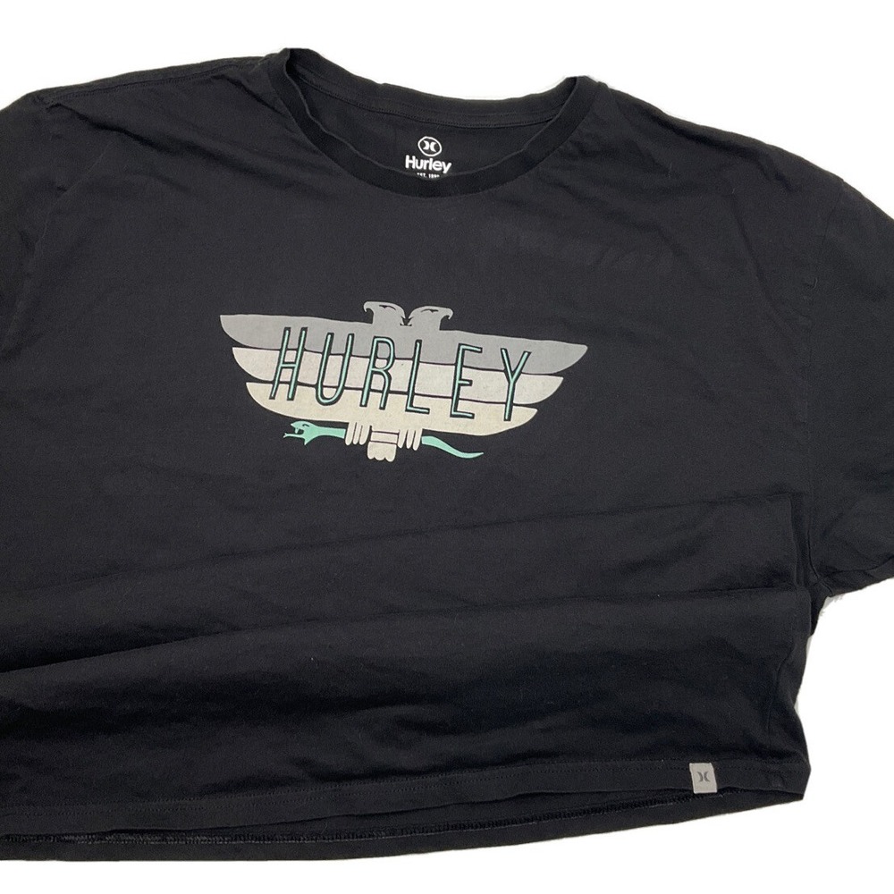 Hurley Shirt Mens 2XL Crewneck Graphicโ T-Shirt Short Sleeve Black Surf Casual